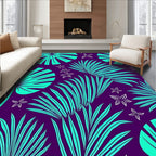 Tropical Teal Giant Leaf Purple Rug