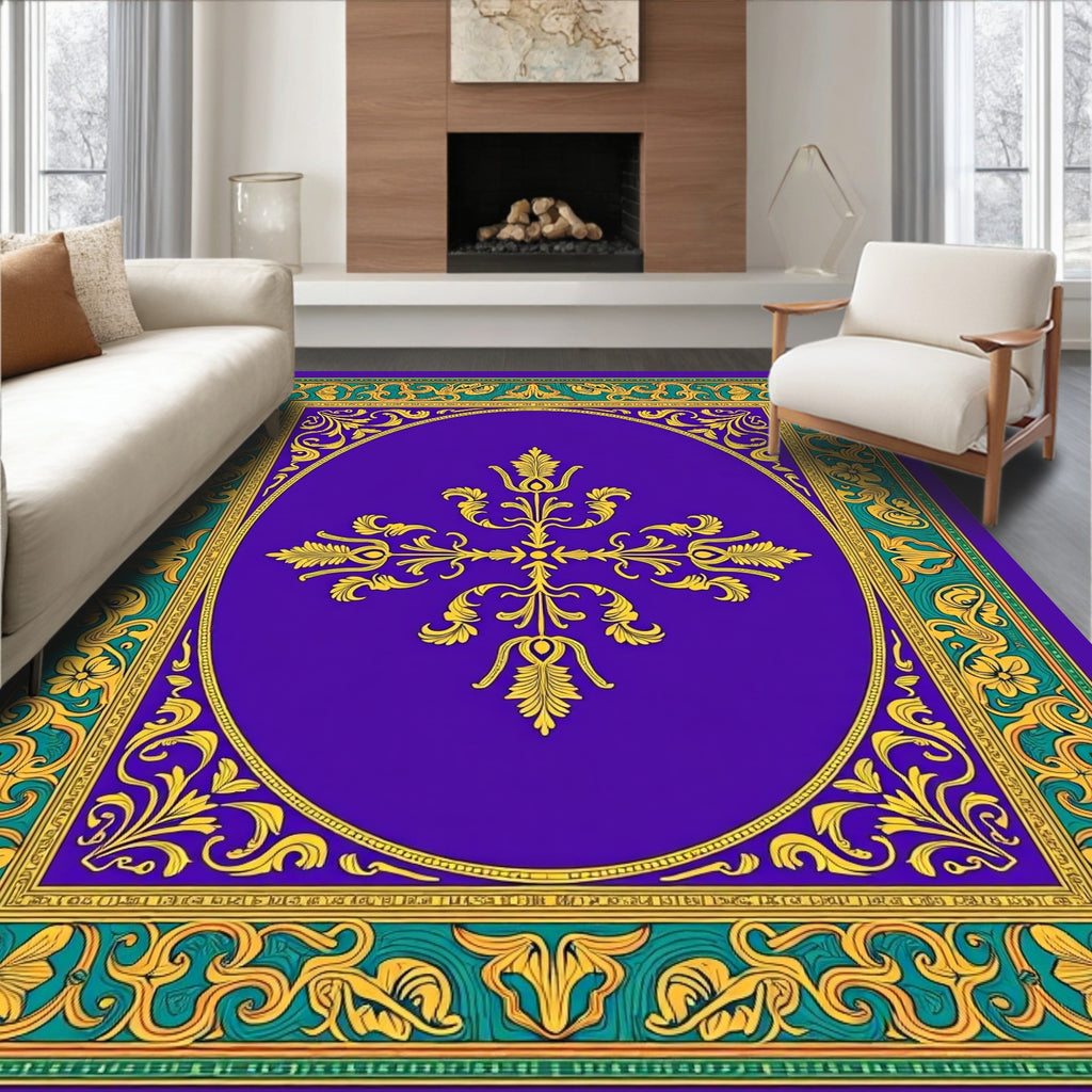 Royal Purple Gold Floral Medallion Rug