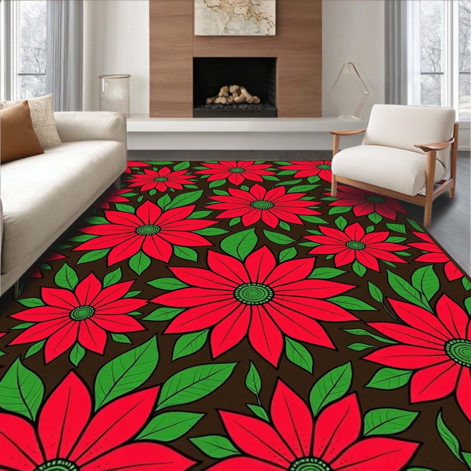 Bold Red Floral Garden Rug
