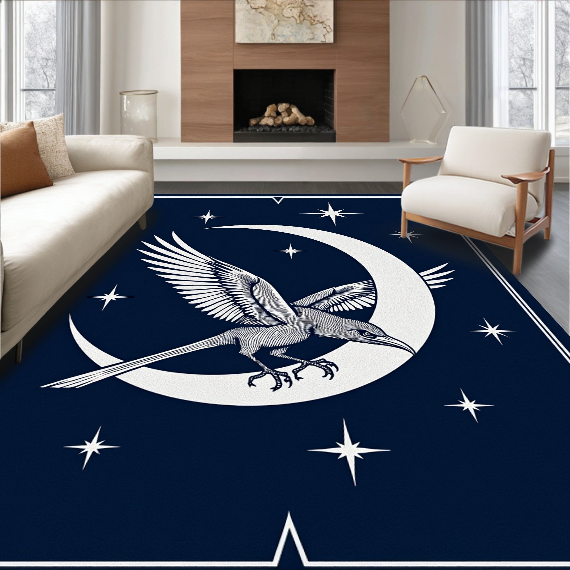Midnight Raven Crescent Moon Stars Rug