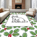 Cute Feline Holly Berries Border Rug