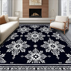 Ornate Midnight White Floral Medallion Rug