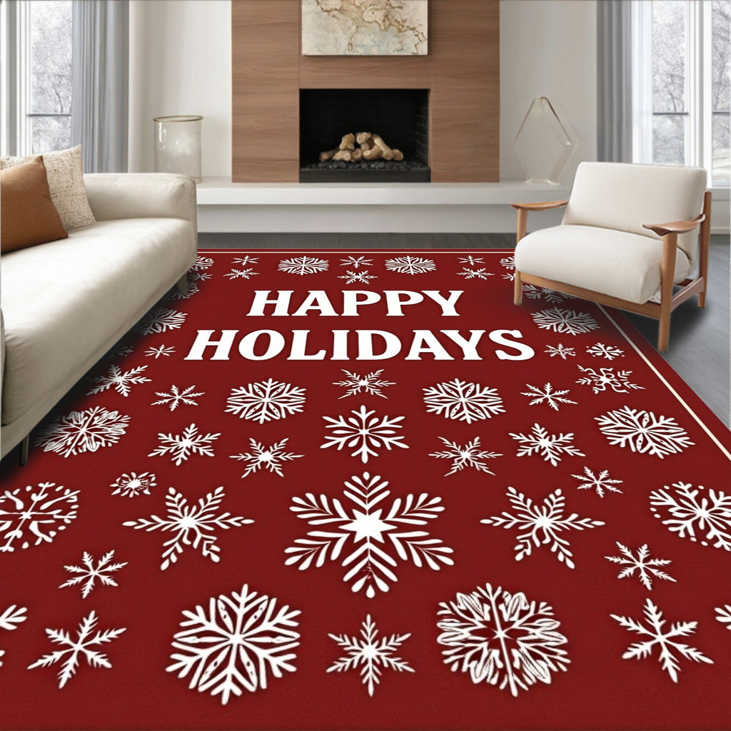 Crimson Snowflake Holiday Rug