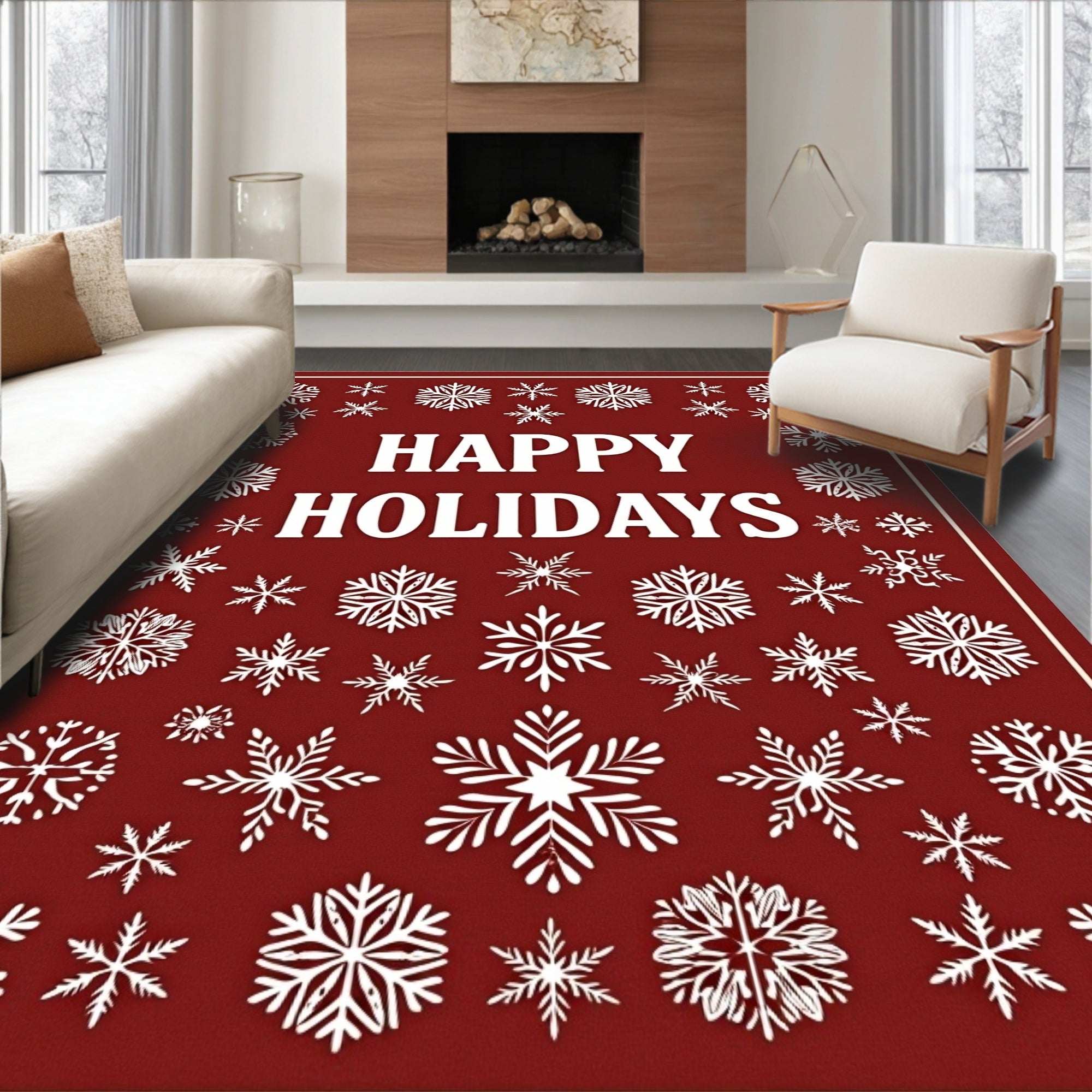 Crimson Snowflake Holiday Rug