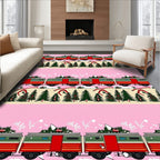 Vintage Train Christmas Tree Ribbon Pink Rug