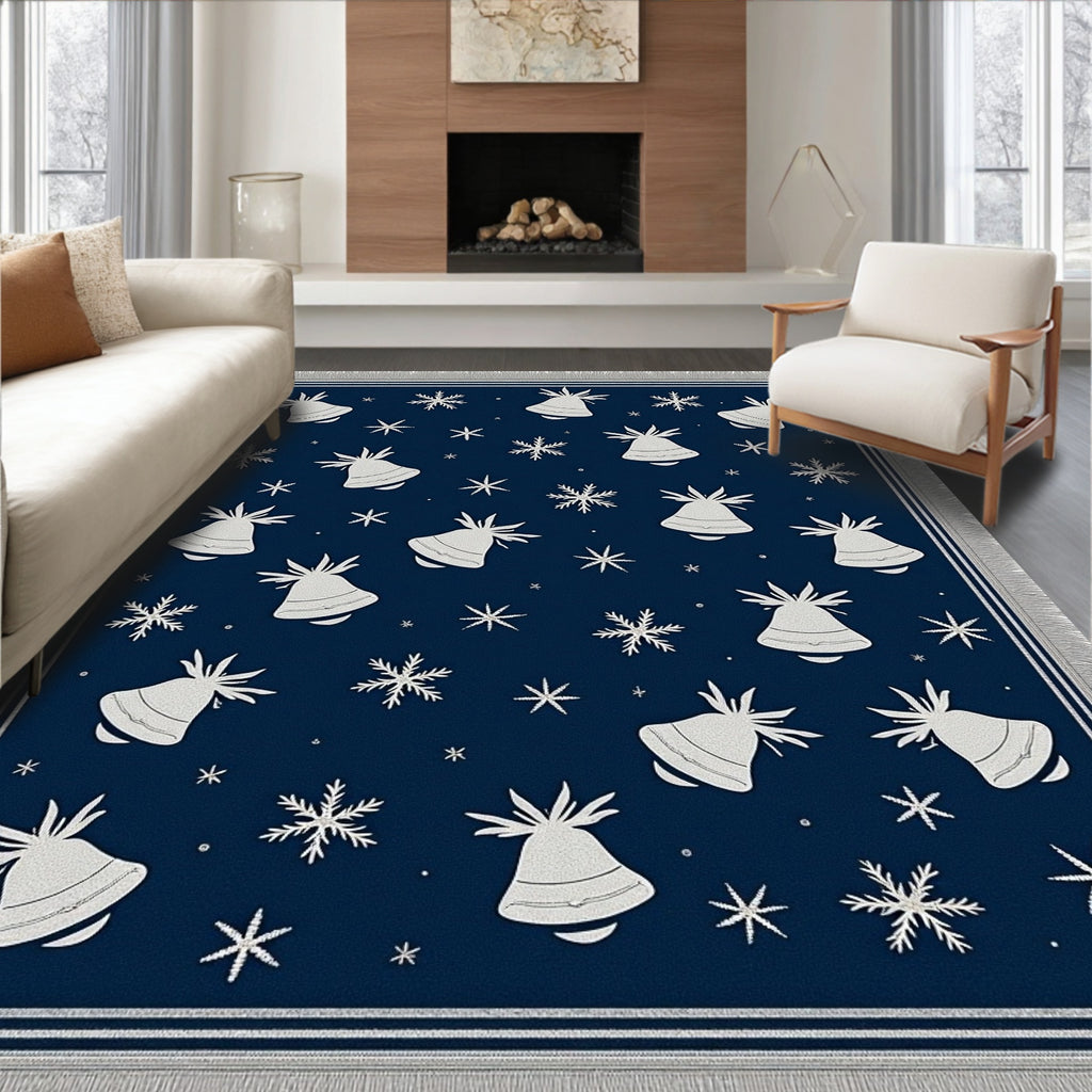 Navy White Bell Snowflake Repeat Rug