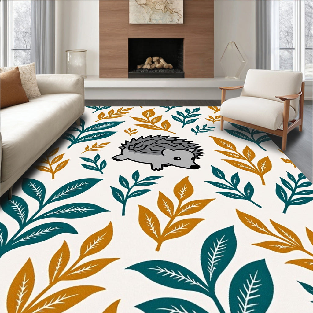 Whimsical Hedgehog Woodland Foliage Rug