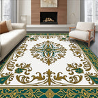 Elegant Teal Gold Medallion Border Rug