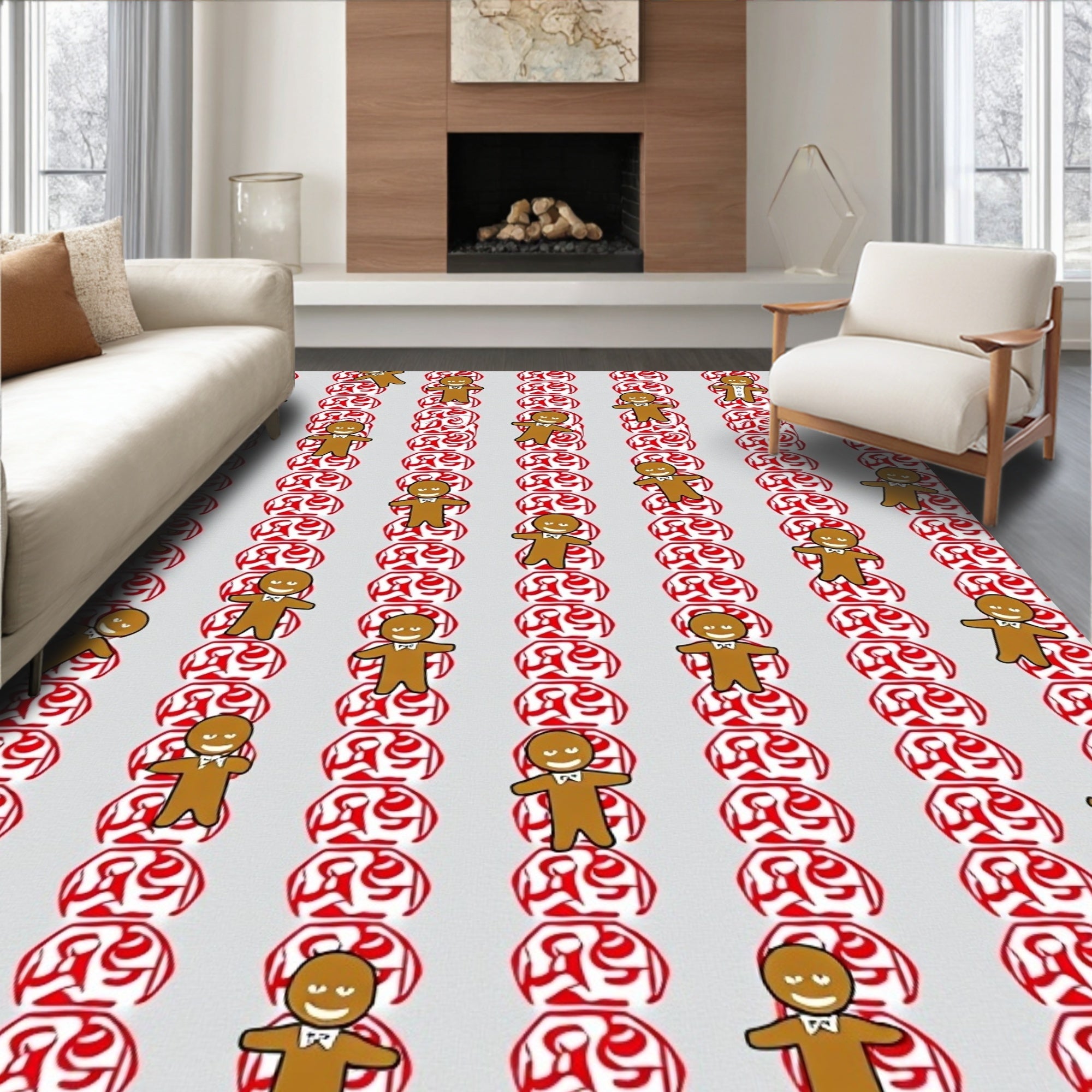 Gingerbread People Red Repeating Pattern Rug