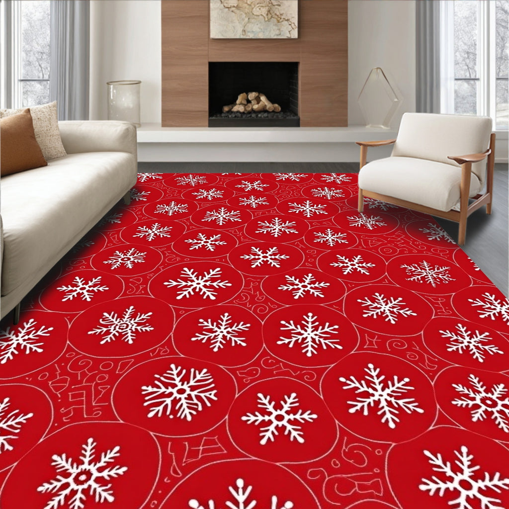 Crimson Snowflake Circles Abundant Rug