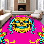 Vibrant Yellow Skull Floral Border Rug