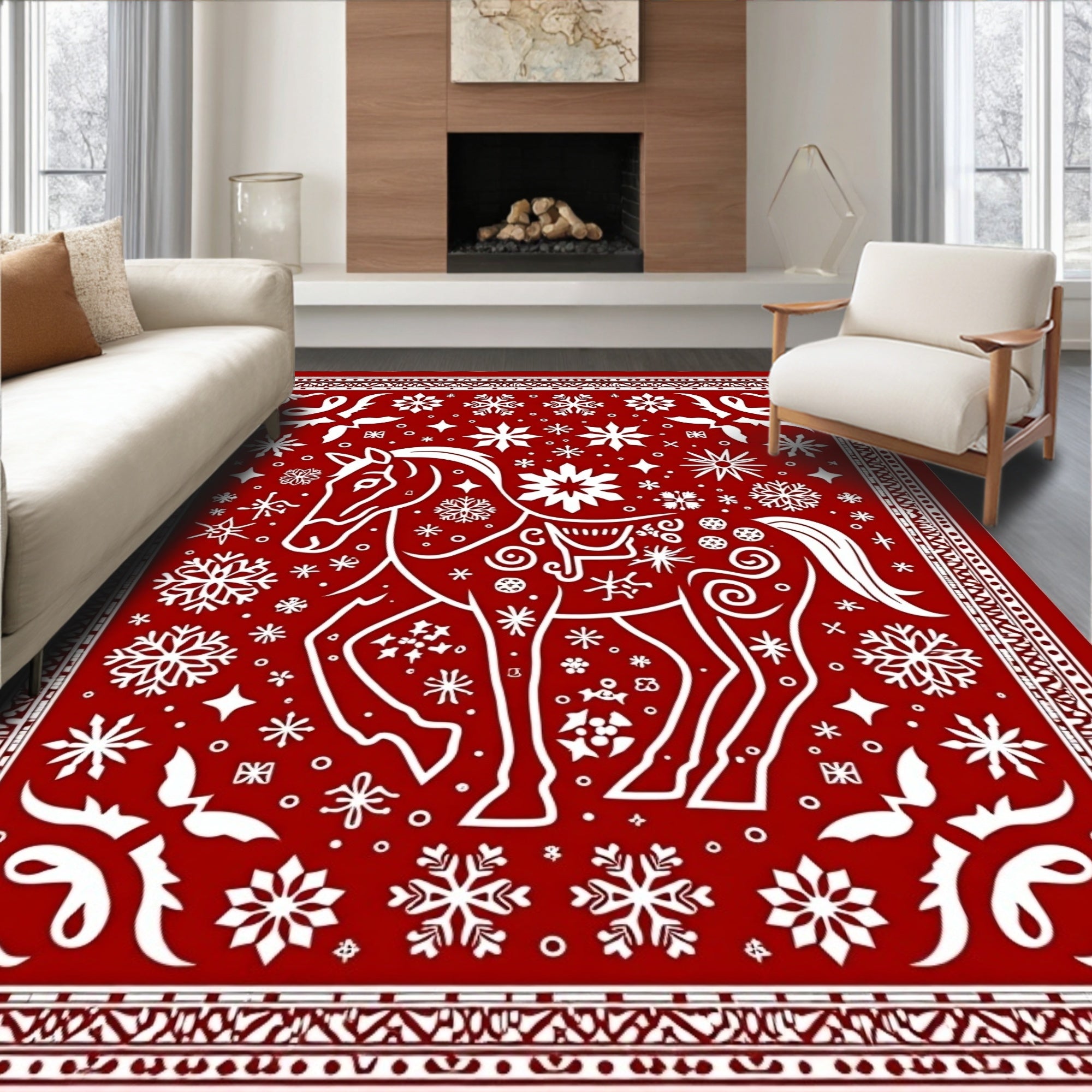 Crimson Horse Snowflake Medallion Rug