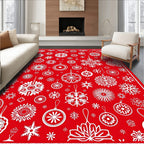 Festive Red White Snowflake Ornament Arrangement Rug