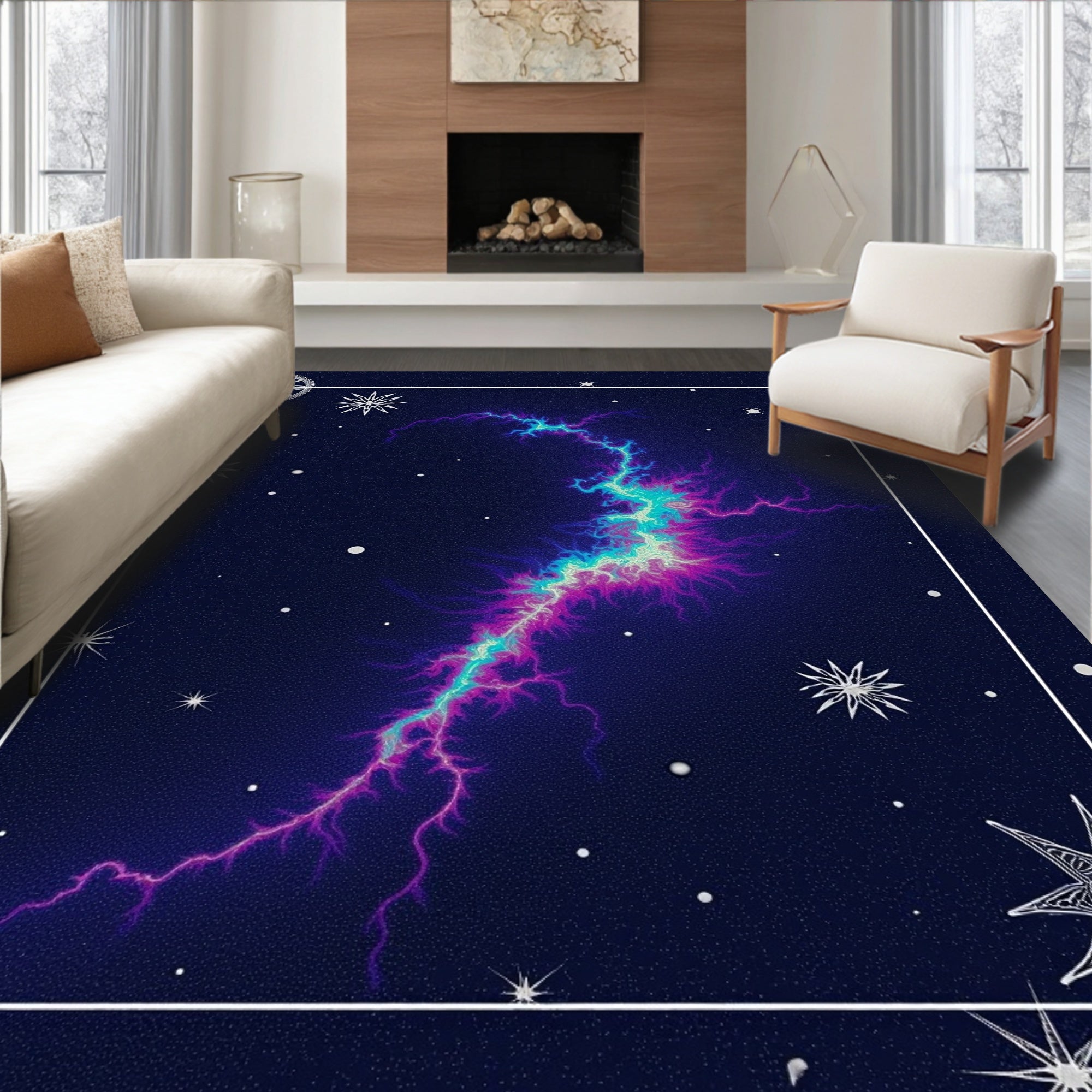 Celestial Nebula Lightning Burst Rug