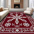Crimson Deep White Floral Medallion Rug