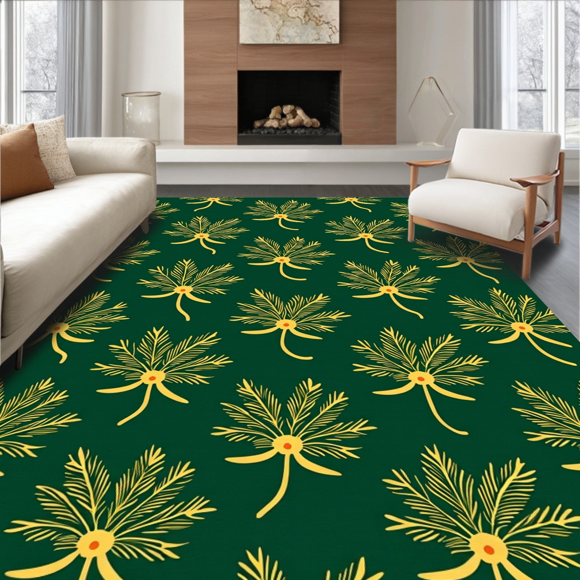 Rich Emerald Fern Laurel Garland Rug