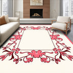 Rose Pink Floral Vine Border Rug