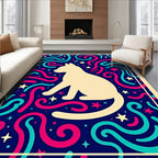 Cream Cat with Swirls and Stars Rug