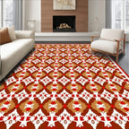 Geometric Red Brown Diamond Medallion Rug