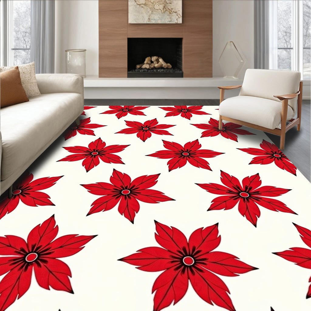 Vibrant Red Floral Poinsettia Repeating Rug