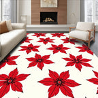 Vibrant Red Floral Poinsettia Repeating Rug