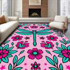 Pink Teal Dragonfly Floral Bloom Rug