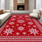 Crimson Snowflake Scatter Border Rug