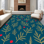 Teal Gold Leaf Red Berry Garden Rug