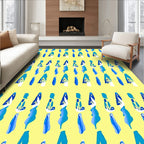 Abstract Blue and White Organic Forms Ruled Rug