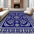 Deep Blue Floral Snowflake Medallion Rug