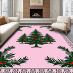 Pink Evergreen Christmas Tree Border Rug