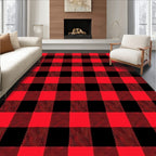 Crimson Black Gingham Weave Fabric Rug