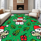Whimsical Red Birds Christmas Trees Rug