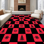 Red Black Woodland Star Trees Rug