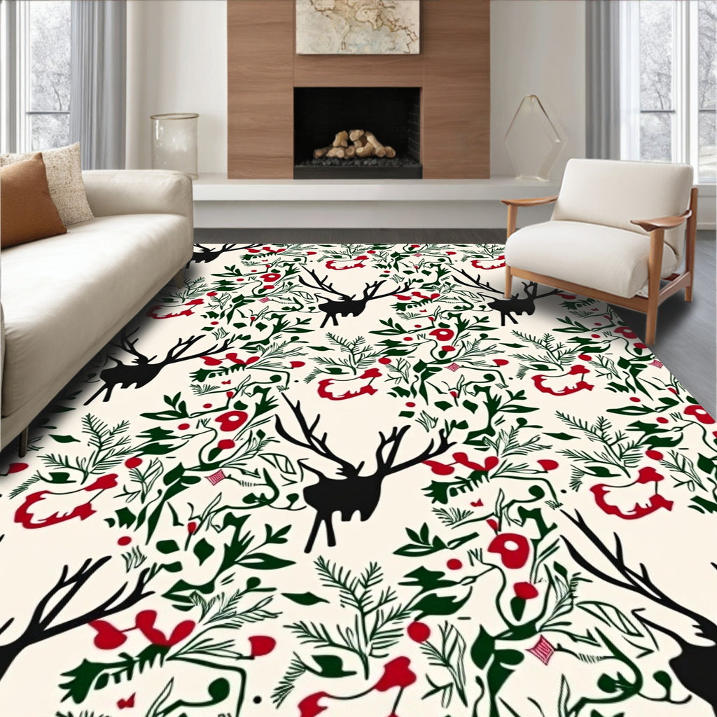 Christmas Deer Botanical Garland Rug