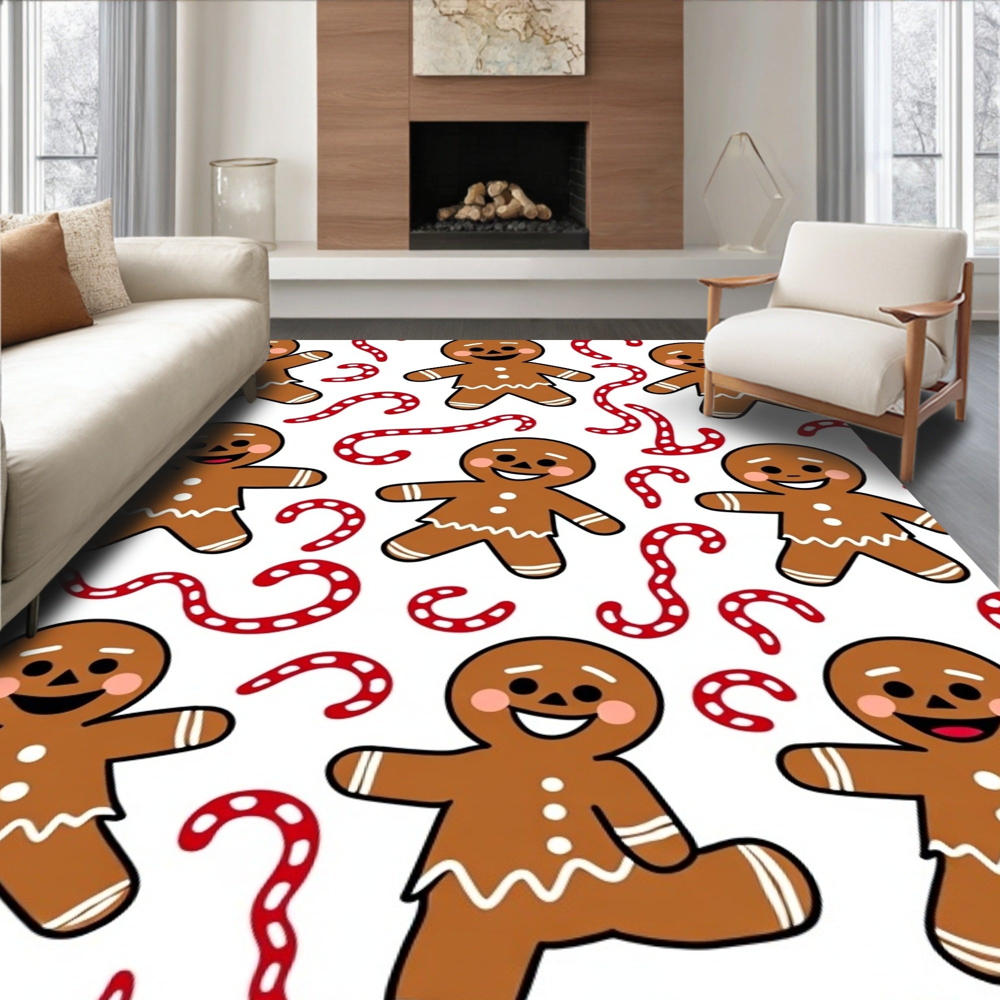 Christmas Gingerbread Man Candy Cane Background Rug