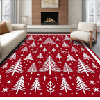 Crimson Forest Snowflake Christmas Trees Rug