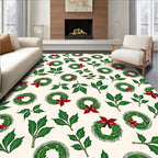 Festive Red Bow Wreath Holly Rug