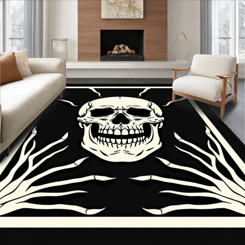 Black and Bone Skull Skeleton Hands Rug