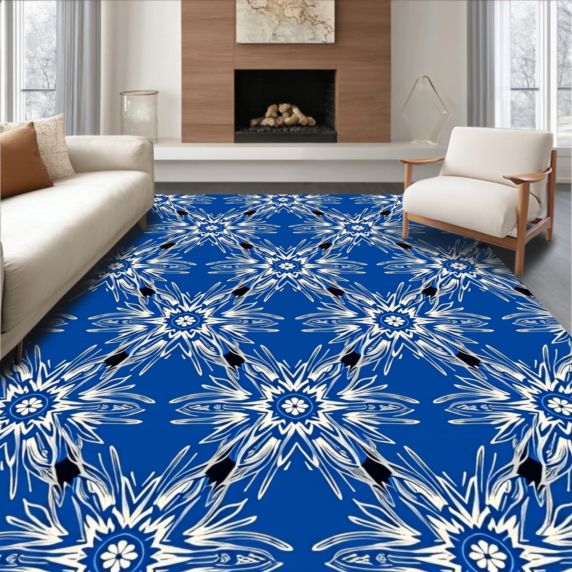 Royal Blue Starburst Floral Rug