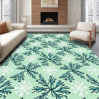 Teal White Snowflake Autumn Bloom Rug