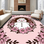 Pink Snowman Floral Frame Romance Rug
