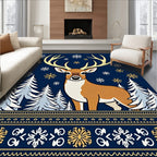 Golden Antler Stag Winter Snowflake Border Rug