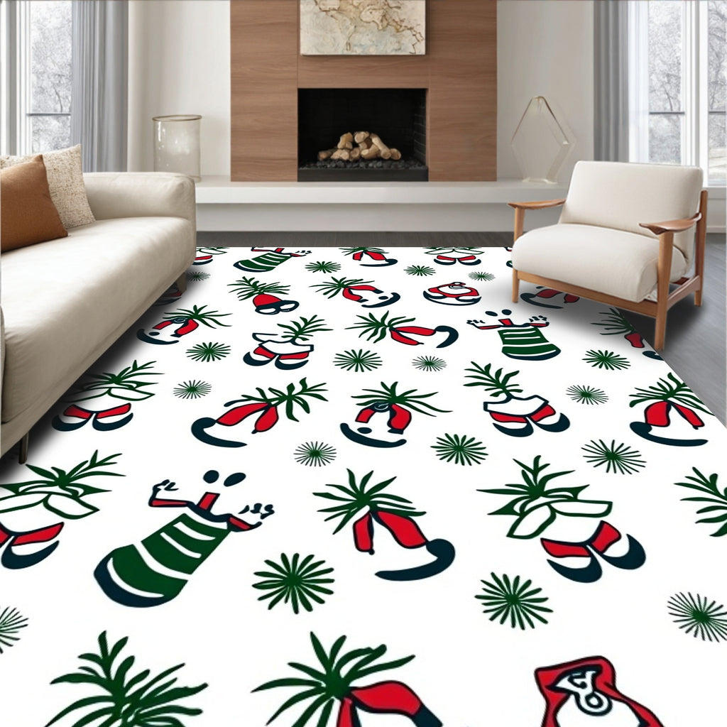 Whimsical Red and Green Christmas Figures Rug
