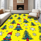 Cheerful Yellow Christmas Gnomes Trees Rug
