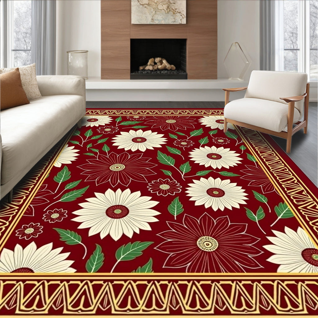 Crimson Floral Medallion Garden Rug