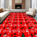 Festive Red Reindeer and Tree Collage Rug