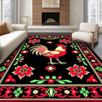 Bold Rooster Red Folk Art Rug