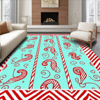 Red Candy Cane Stripes Aqua Rug
