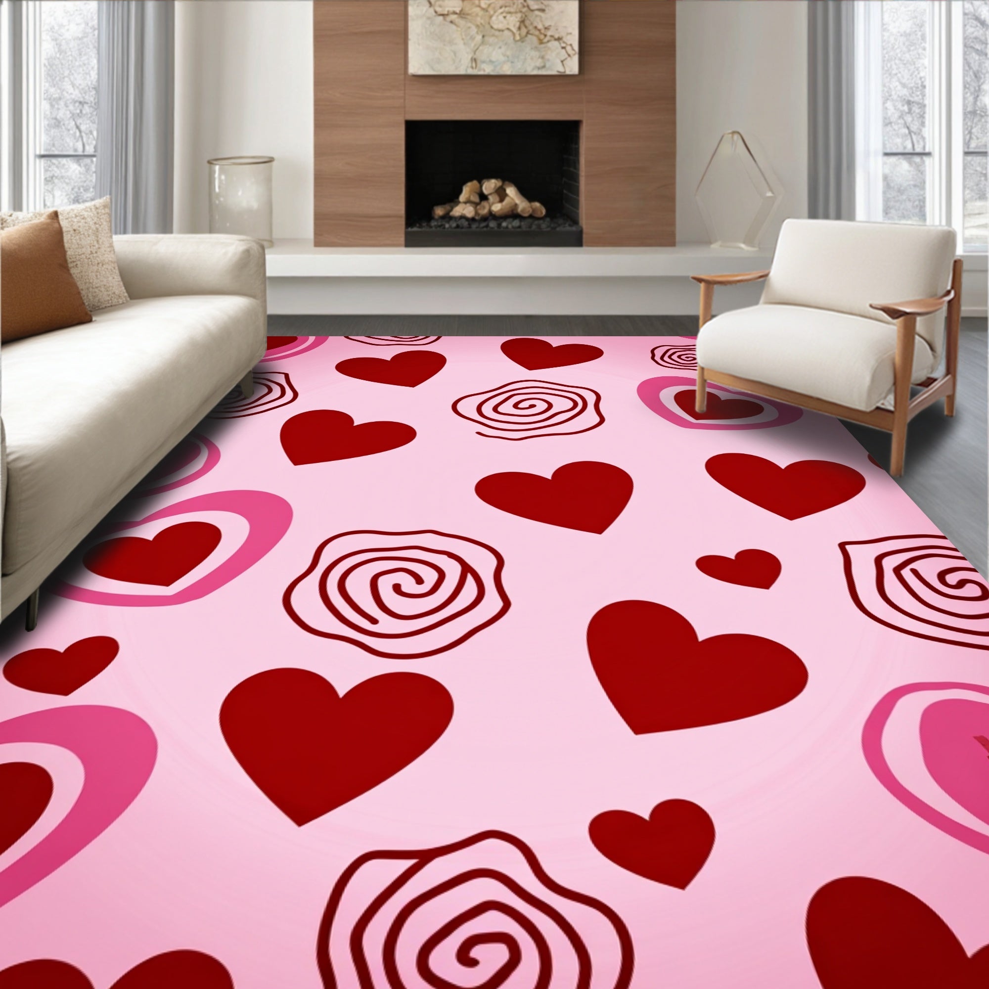 Pink Hearts And Roses Abstract Rug